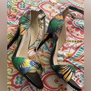 Multi-colored ankle strap heels